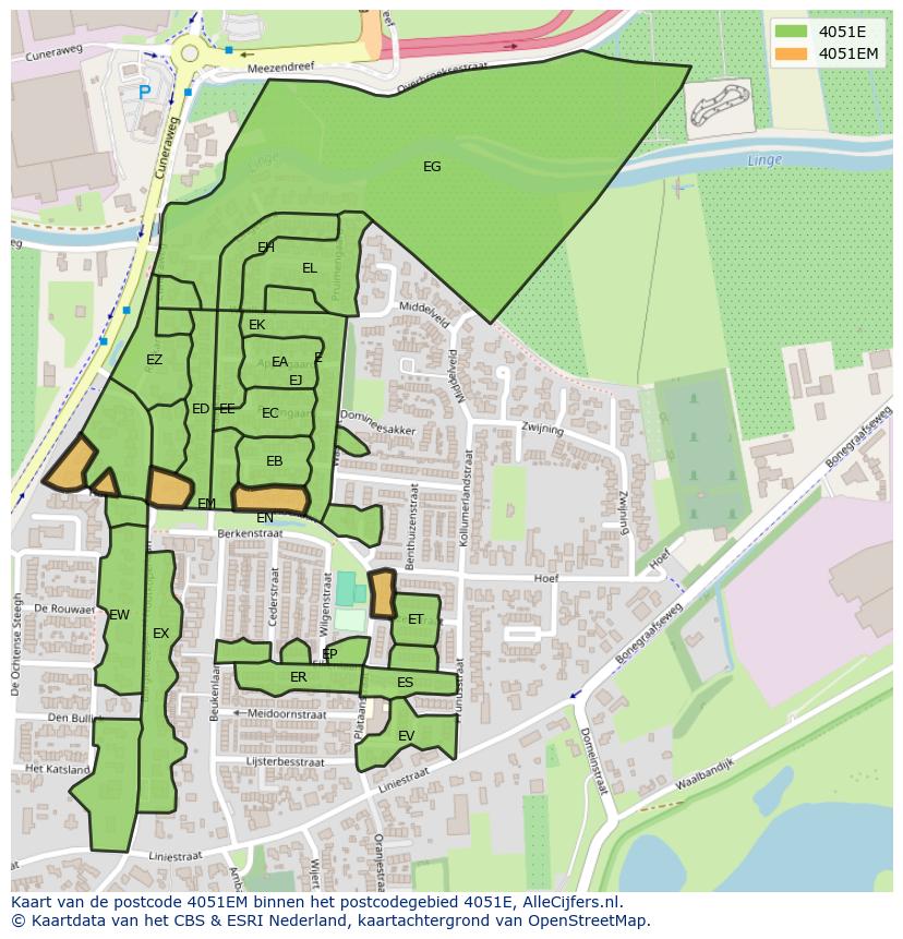 Afbeelding van het postcodegebied 4051 EM op de kaart.