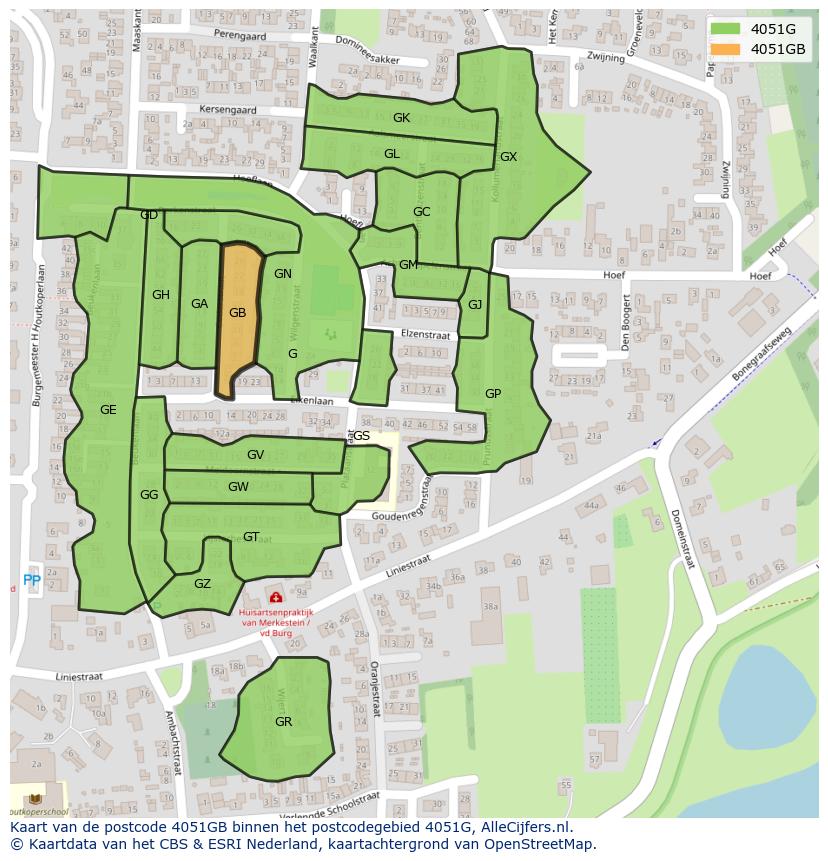 Afbeelding van het postcodegebied 4051 GB op de kaart.