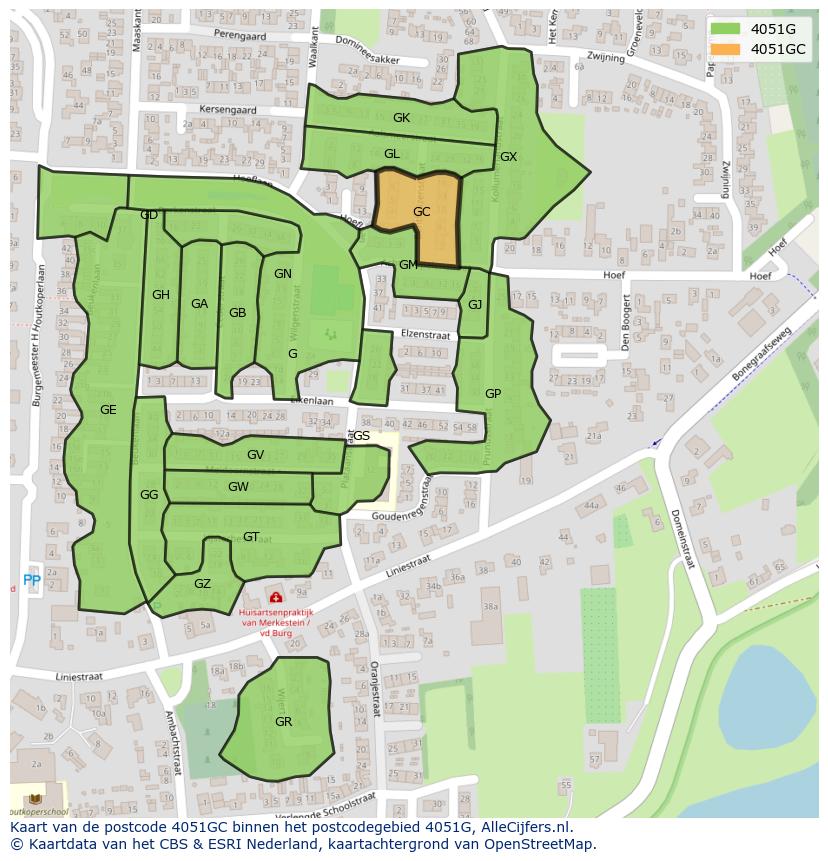Afbeelding van het postcodegebied 4051 GC op de kaart.