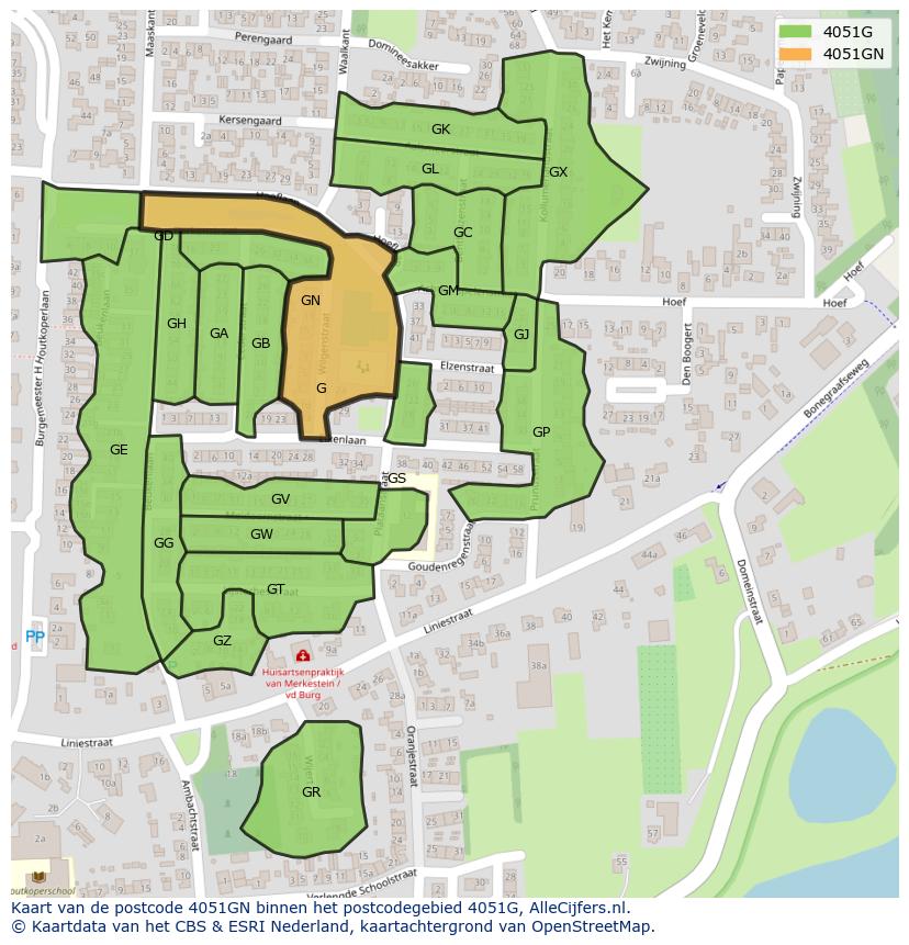 Afbeelding van het postcodegebied 4051 GN op de kaart.