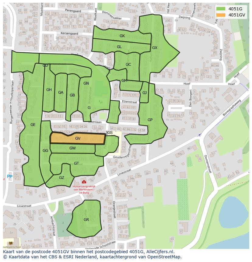 Afbeelding van het postcodegebied 4051 GV op de kaart.