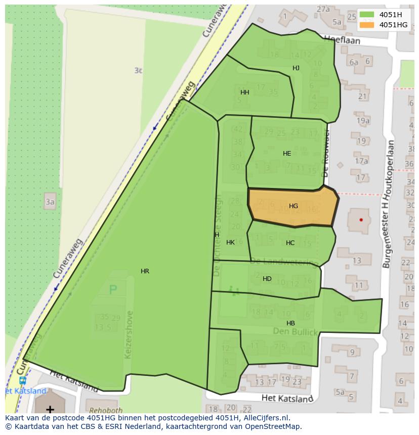 Afbeelding van het postcodegebied 4051 HG op de kaart.