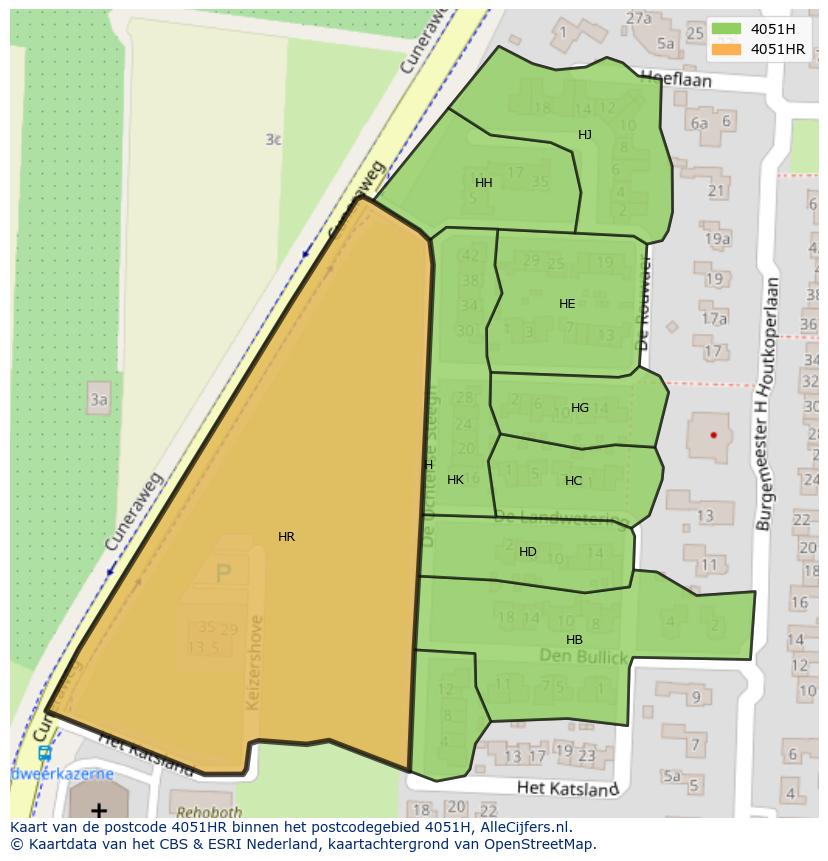 Afbeelding van het postcodegebied 4051 HR op de kaart.