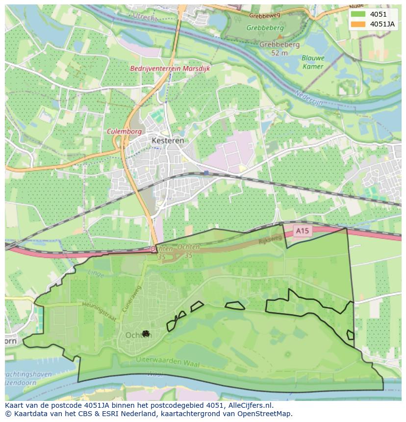 Afbeelding van het postcodegebied 4051 JA op de kaart.