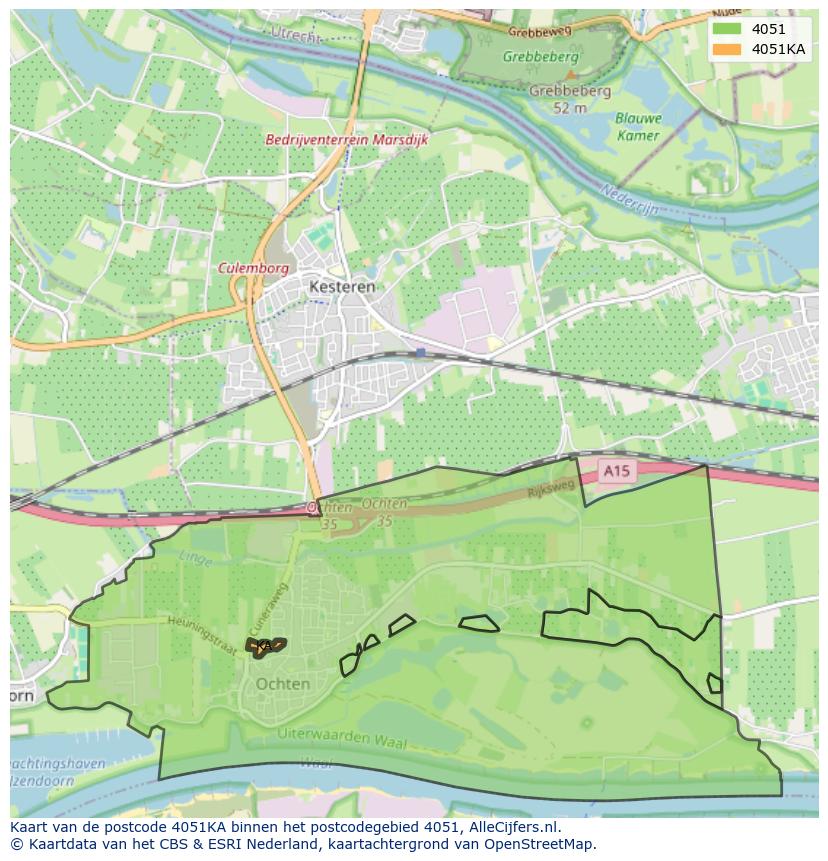 Afbeelding van het postcodegebied 4051 KA op de kaart.