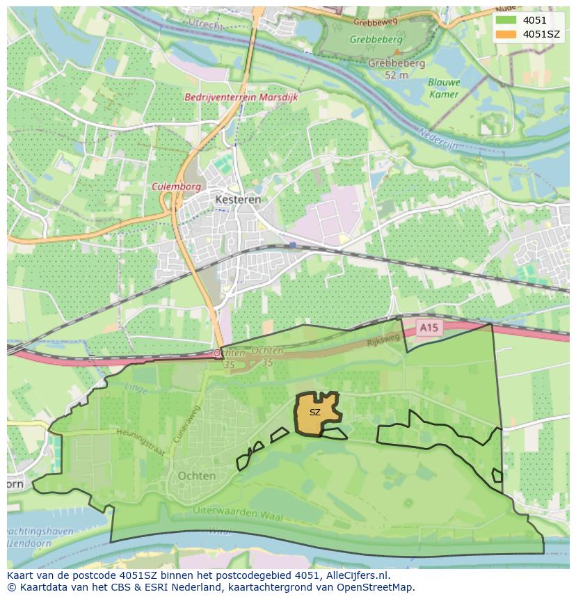 Afbeelding van het postcodegebied 4051 SZ op de kaart.