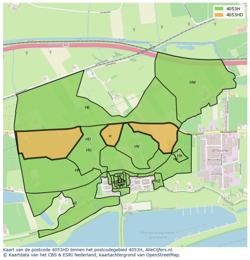 Afbeelding van het postcodegebied 4053 HD op de kaart.
