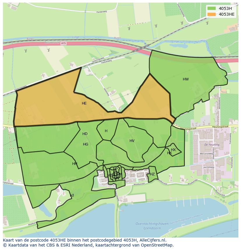 Afbeelding van het postcodegebied 4053 HE op de kaart.