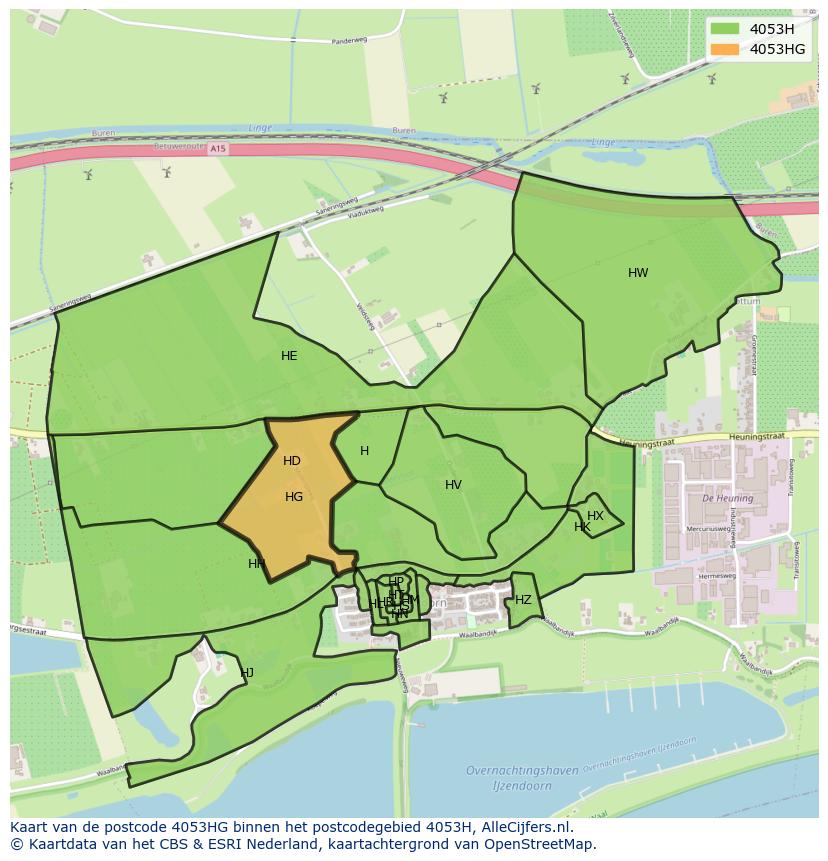 Afbeelding van het postcodegebied 4053 HG op de kaart.