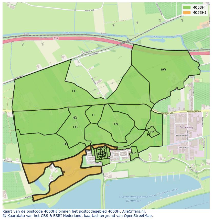 Afbeelding van het postcodegebied 4053 HJ op de kaart.
