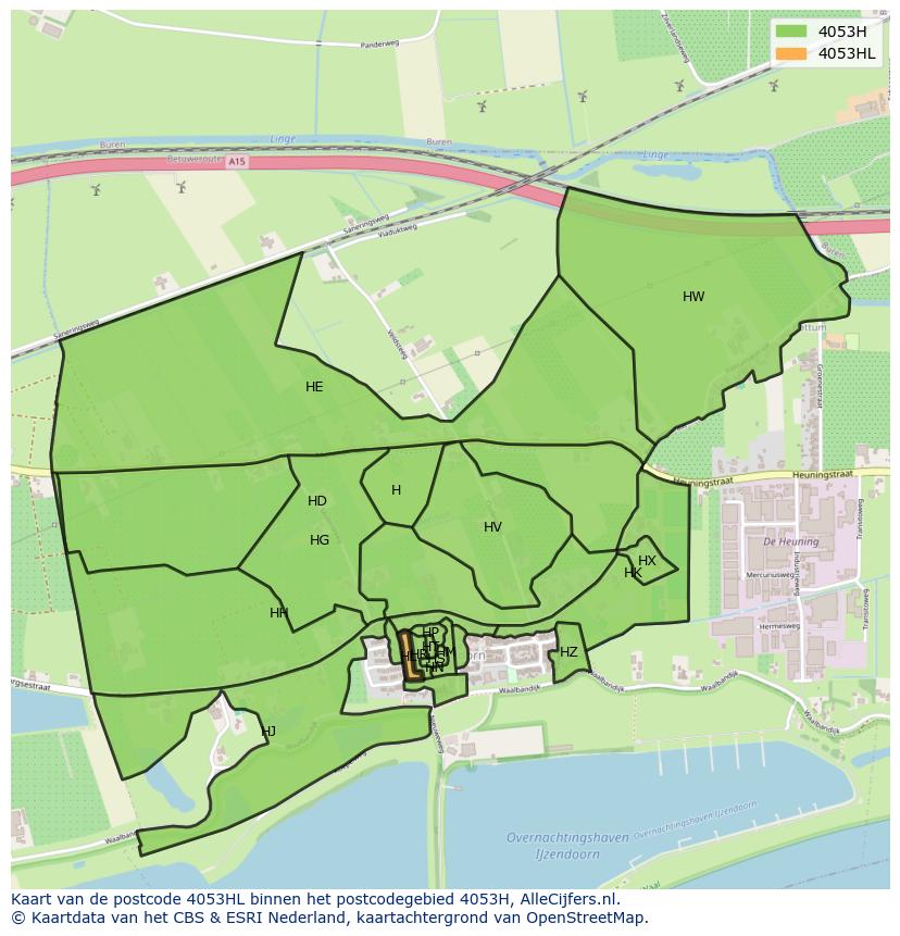 Afbeelding van het postcodegebied 4053 HL op de kaart.