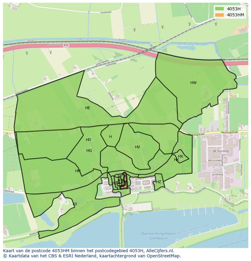 Afbeelding van het postcodegebied 4053 HM op de kaart.