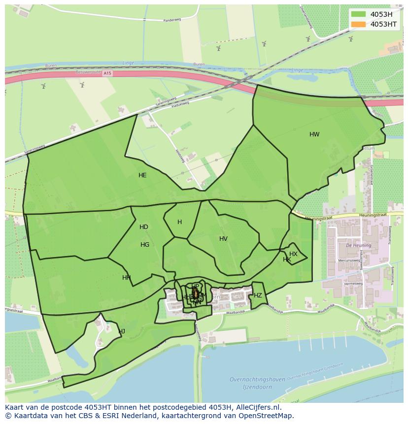 Afbeelding van het postcodegebied 4053 HT op de kaart.