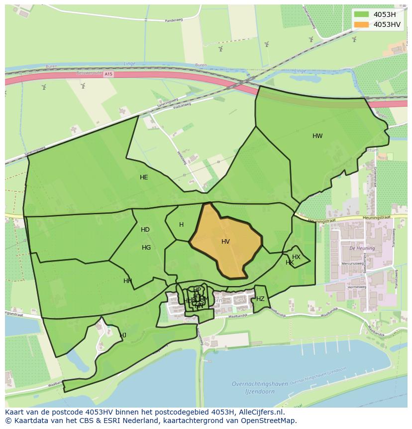 Afbeelding van het postcodegebied 4053 HV op de kaart.