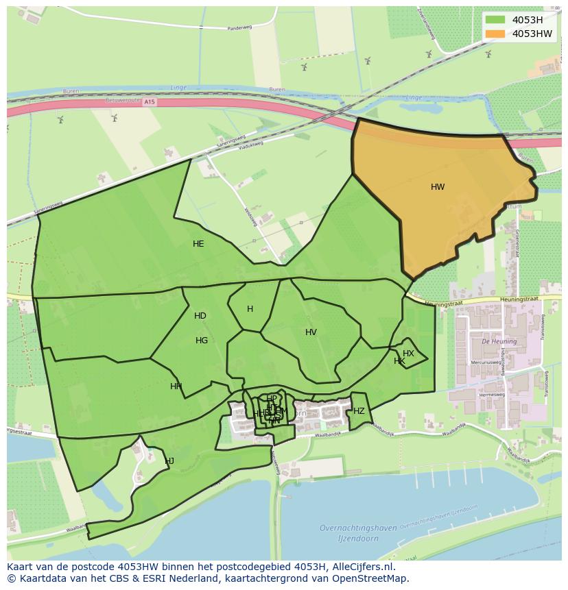 Afbeelding van het postcodegebied 4053 HW op de kaart.