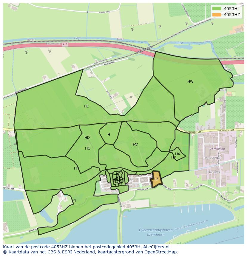 Afbeelding van het postcodegebied 4053 HZ op de kaart.