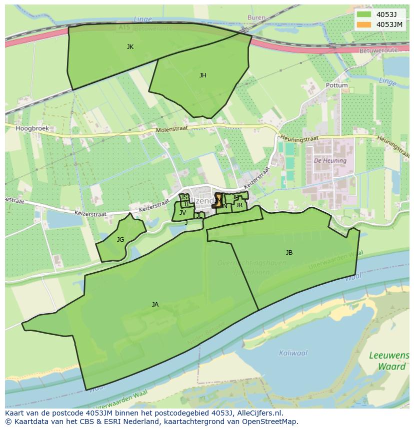 Afbeelding van het postcodegebied 4053 JM op de kaart.