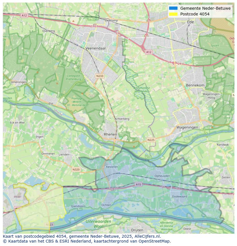 Afbeelding van het postcodegebied 4054 op de kaart.