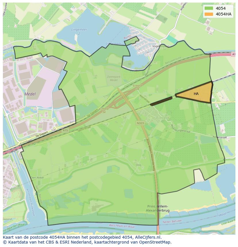 Afbeelding van het postcodegebied 4054 HA op de kaart.