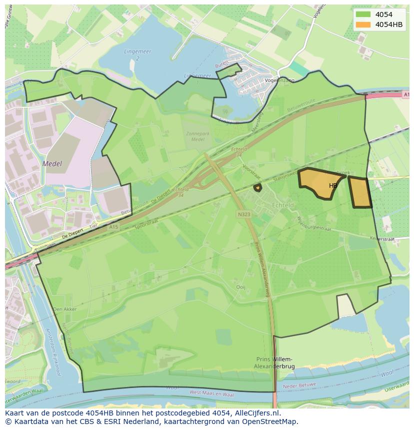 Afbeelding van het postcodegebied 4054 HB op de kaart.