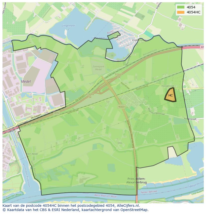 Afbeelding van het postcodegebied 4054 HC op de kaart.