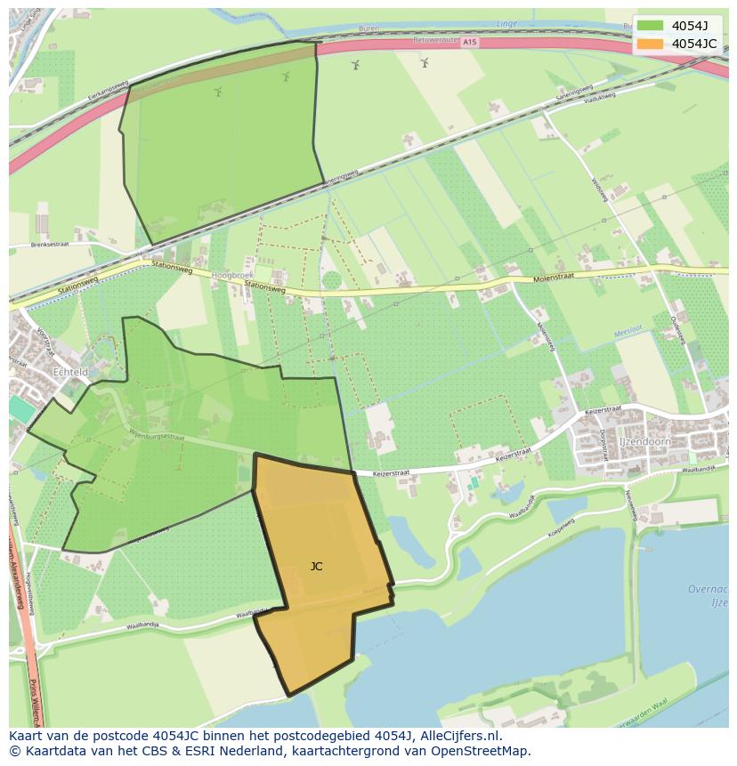 Afbeelding van het postcodegebied 4054 JC op de kaart.