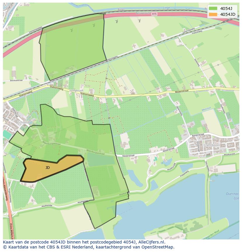 Afbeelding van het postcodegebied 4054 JD op de kaart.