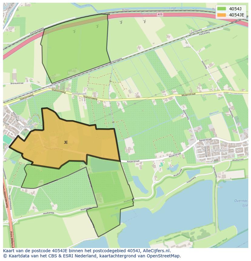 Afbeelding van het postcodegebied 4054 JE op de kaart.
