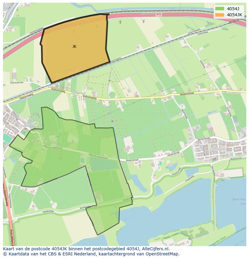 Afbeelding van het postcodegebied 4054 JK op de kaart.