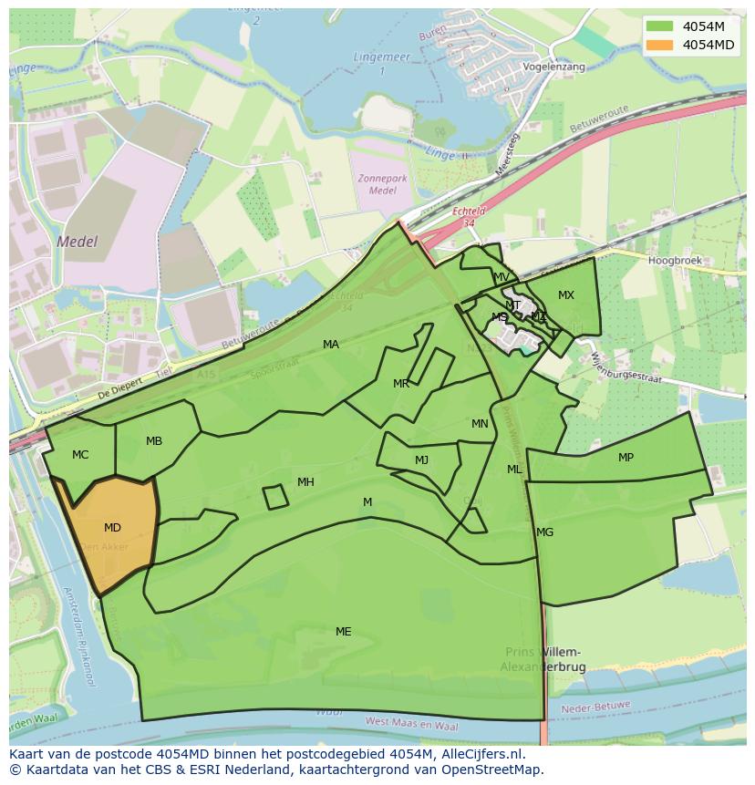 Afbeelding van het postcodegebied 4054 MD op de kaart.