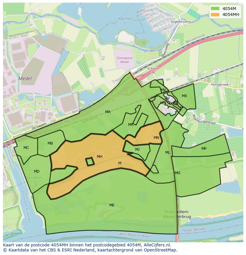 Afbeelding van het postcodegebied 4054 MH op de kaart.