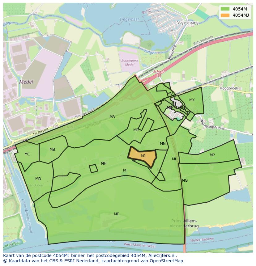Afbeelding van het postcodegebied 4054 MJ op de kaart.
