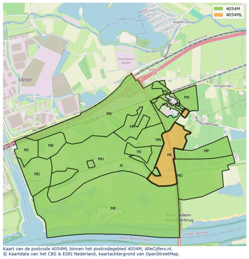 Afbeelding van het postcodegebied 4054 ML op de kaart.