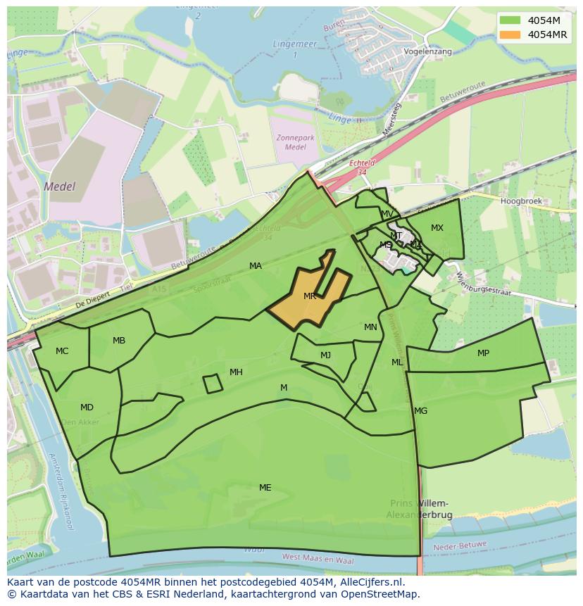 Afbeelding van het postcodegebied 4054 MR op de kaart.