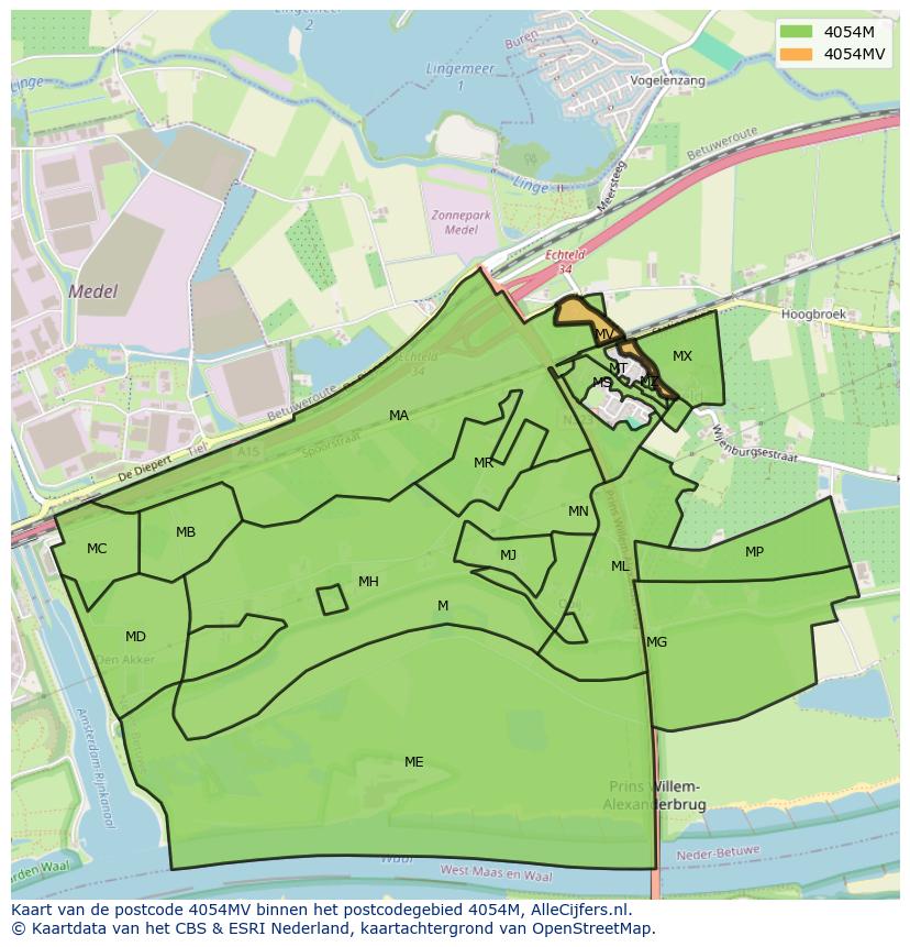 Afbeelding van het postcodegebied 4054 MV op de kaart.