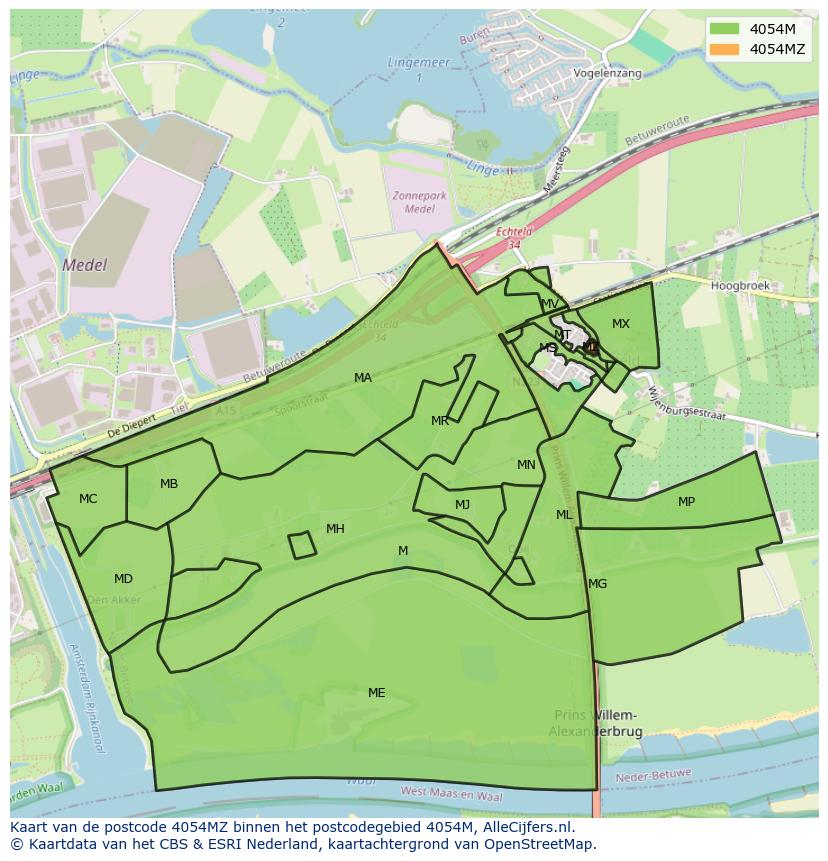 Afbeelding van het postcodegebied 4054 MZ op de kaart.