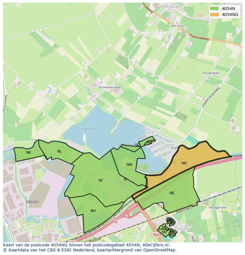 Afbeelding van het postcodegebied 4054 NG op de kaart.