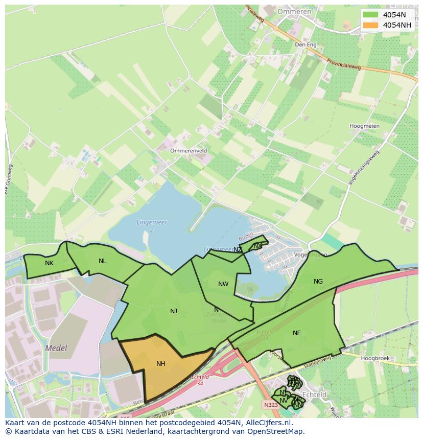 Afbeelding van het postcodegebied 4054 NH op de kaart.