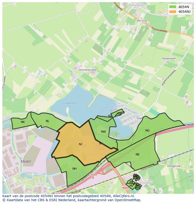 Afbeelding van het postcodegebied 4054 NJ op de kaart.