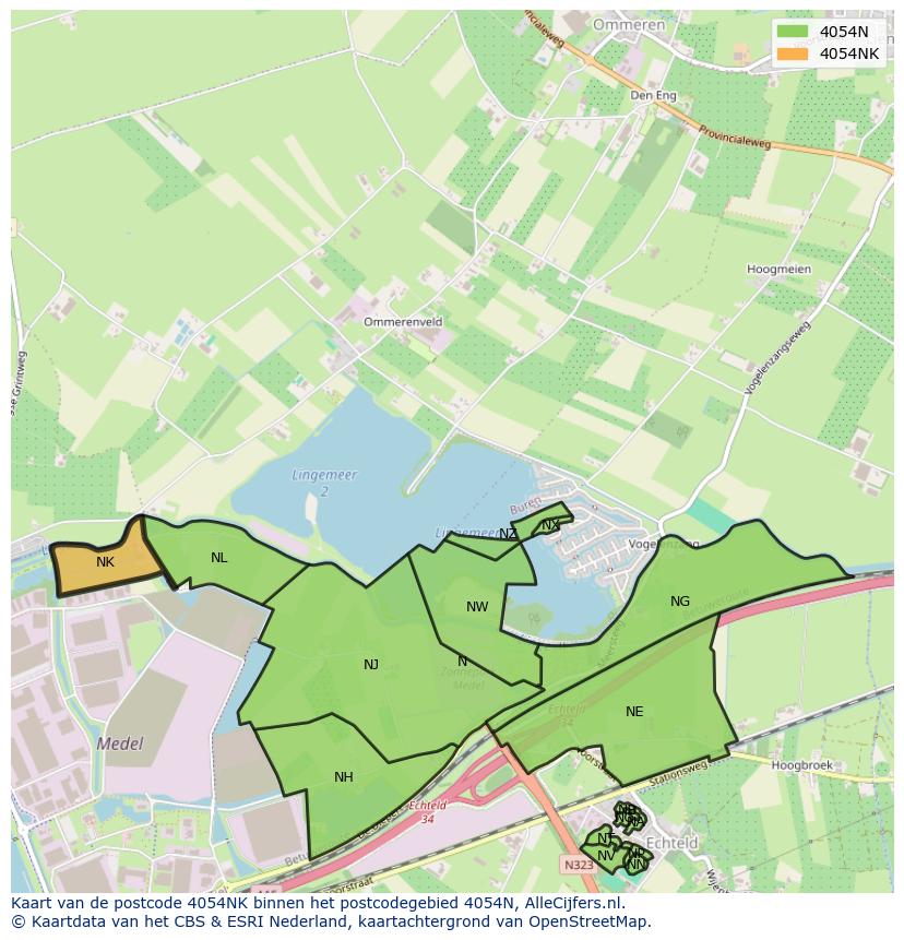 Afbeelding van het postcodegebied 4054 NK op de kaart.