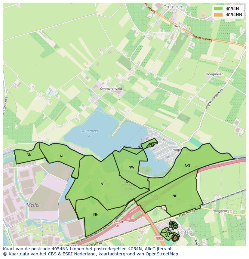 Afbeelding van het postcodegebied 4054 NN op de kaart.