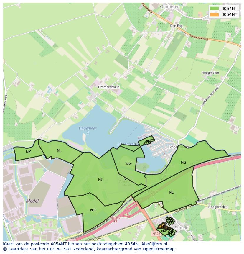 Afbeelding van het postcodegebied 4054 NT op de kaart.