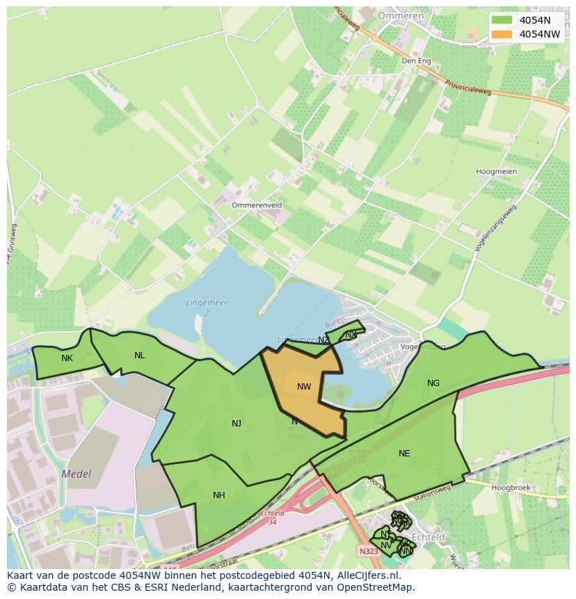 Afbeelding van het postcodegebied 4054 NW op de kaart.