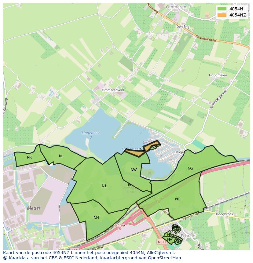 Afbeelding van het postcodegebied 4054 NZ op de kaart.