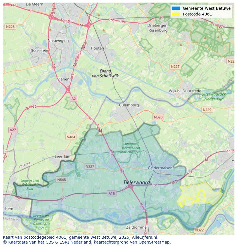 Afbeelding van het postcodegebied 4061 op de kaart.