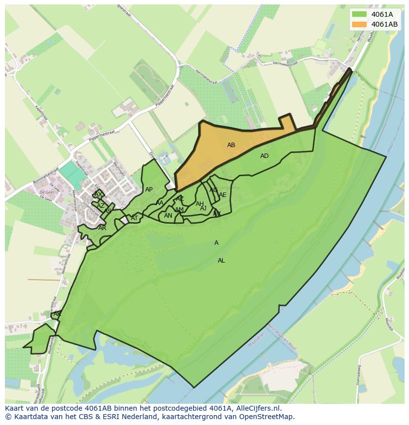 Afbeelding van het postcodegebied 4061 AB op de kaart.
