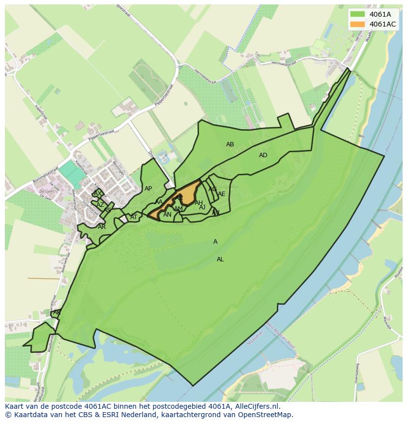 Afbeelding van het postcodegebied 4061 AC op de kaart.