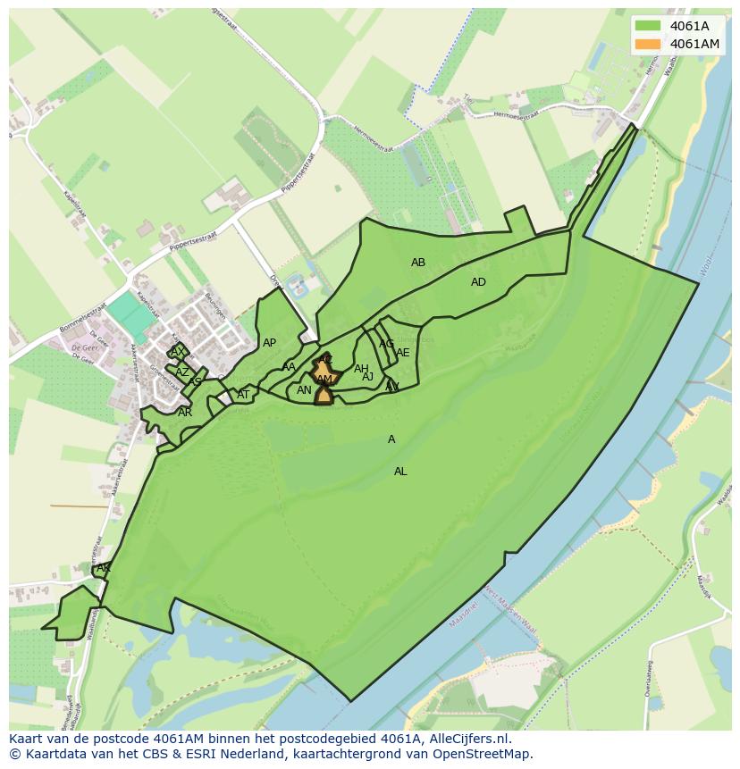 Afbeelding van het postcodegebied 4061 AM op de kaart.