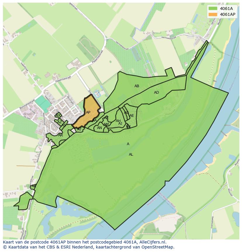 Afbeelding van het postcodegebied 4061 AP op de kaart.
