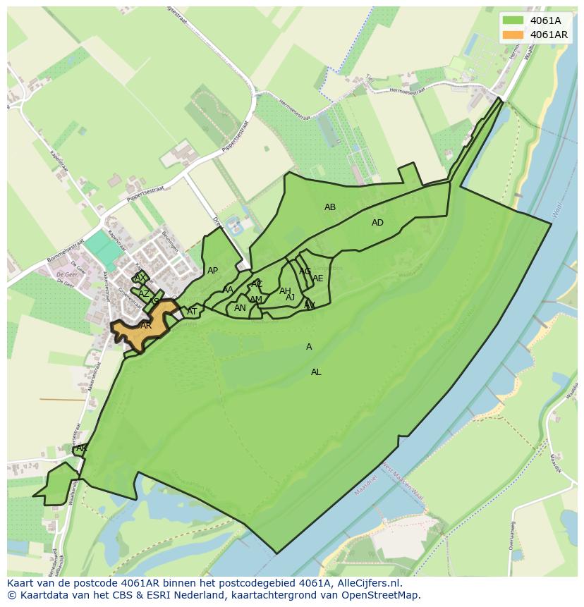 Afbeelding van het postcodegebied 4061 AR op de kaart.